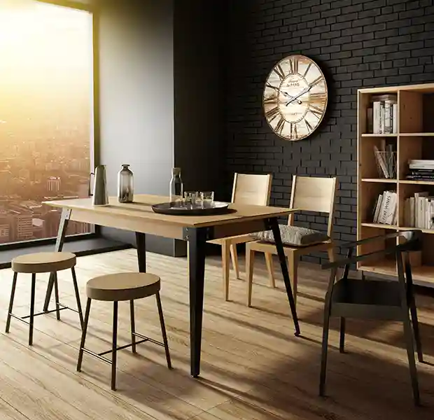 [Translate to german:] Stół drewniany nowoczesny MILONI LOFT, Kolor: 03: Natural i Czarny Mat, Kategorie:stoły dębowe, stoły rozkładane, stoły skandynawskie, stoły do kuchni, stoły do jadalni